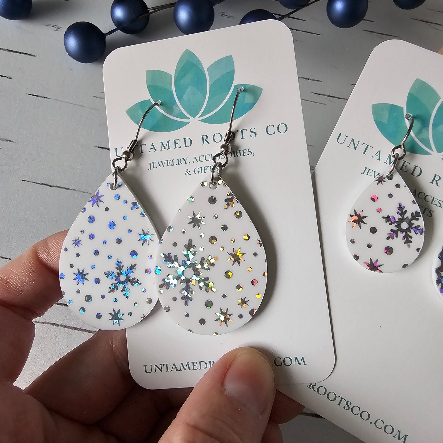 White Iridescent Snowflake Earrings