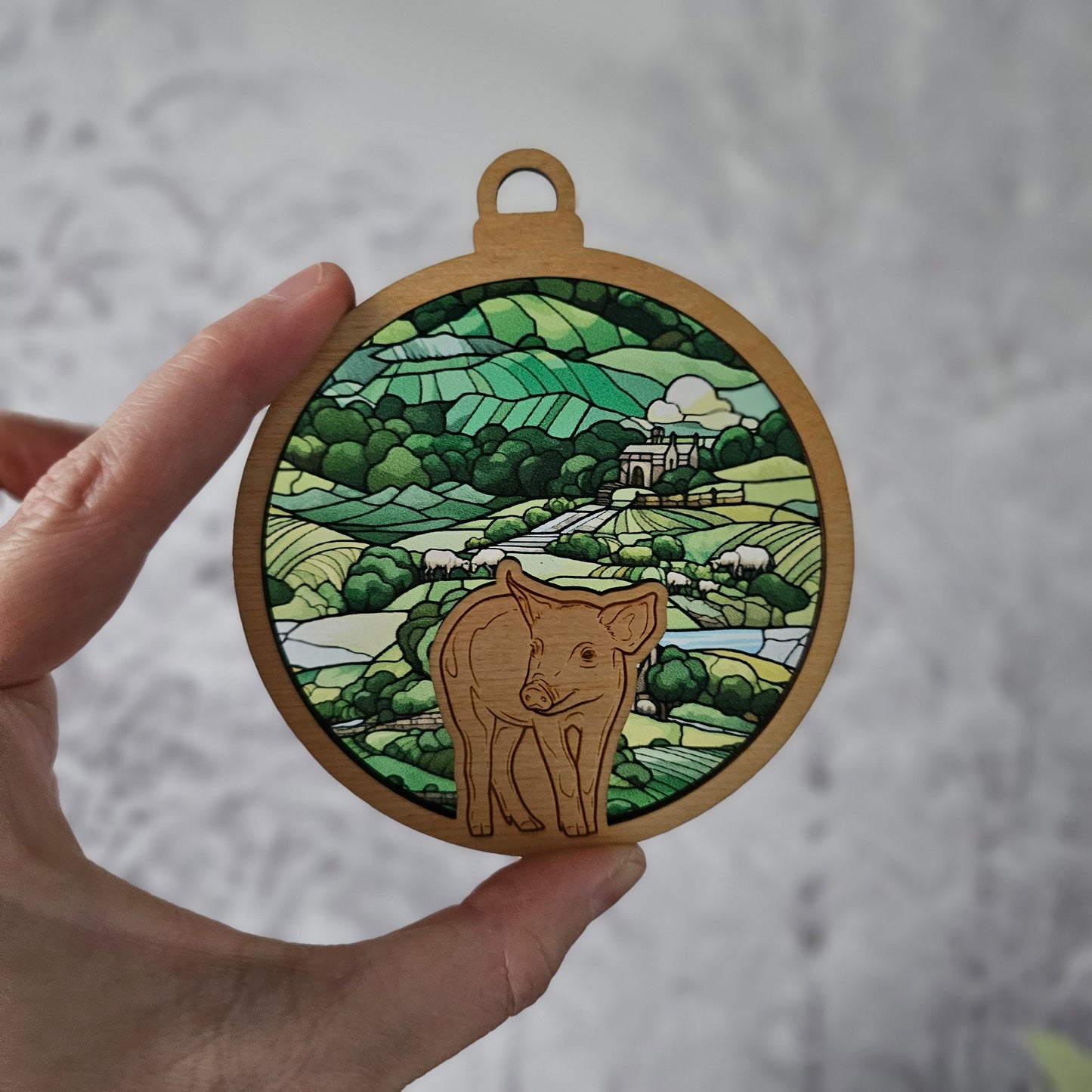 Pig Suncatcher Ornament - Translucent Rolling Hills