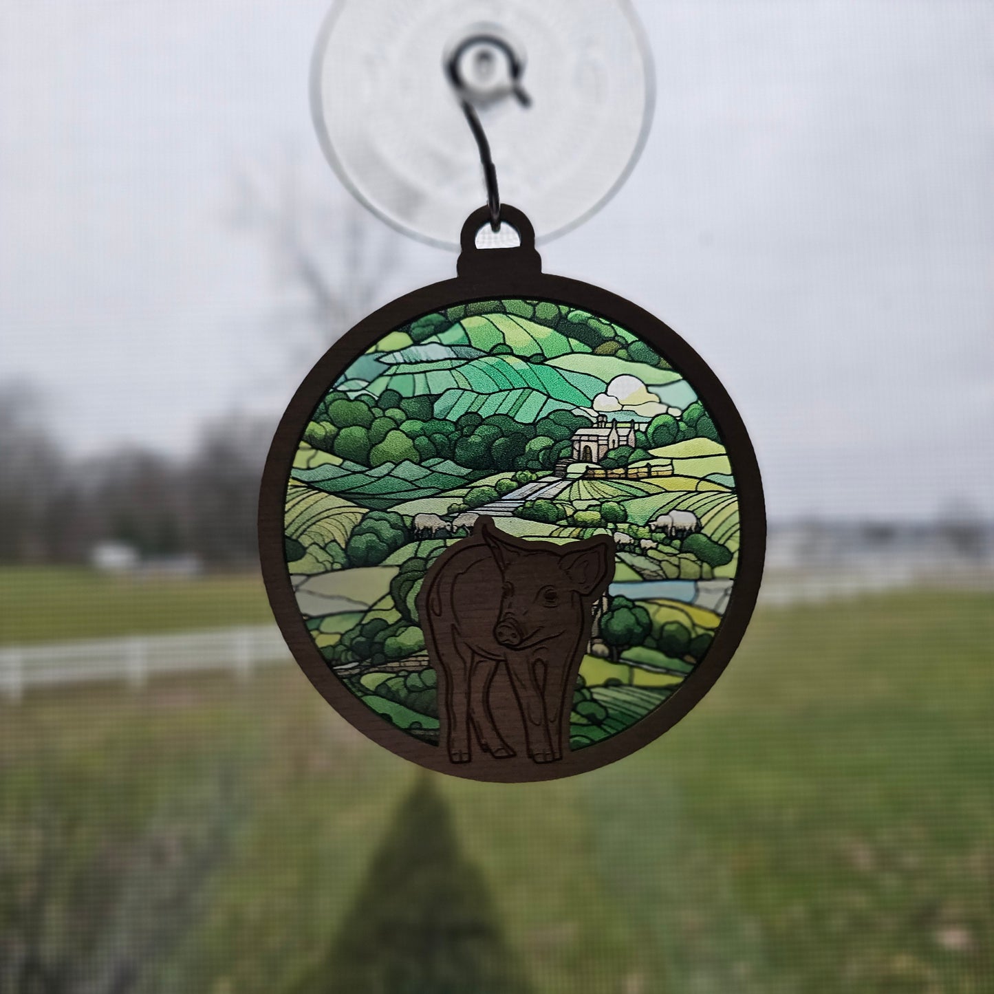 Pig Suncatcher Ornament - Translucent Rolling Hills