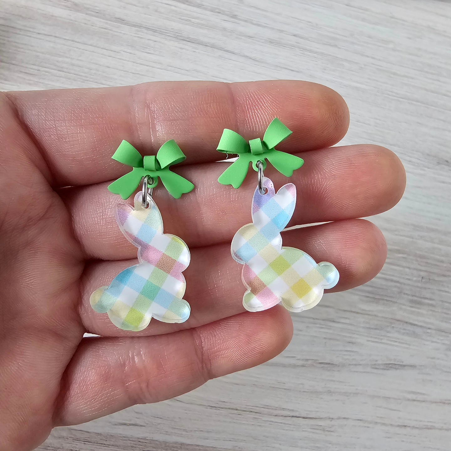Pastel Plaid Bunny Earrings