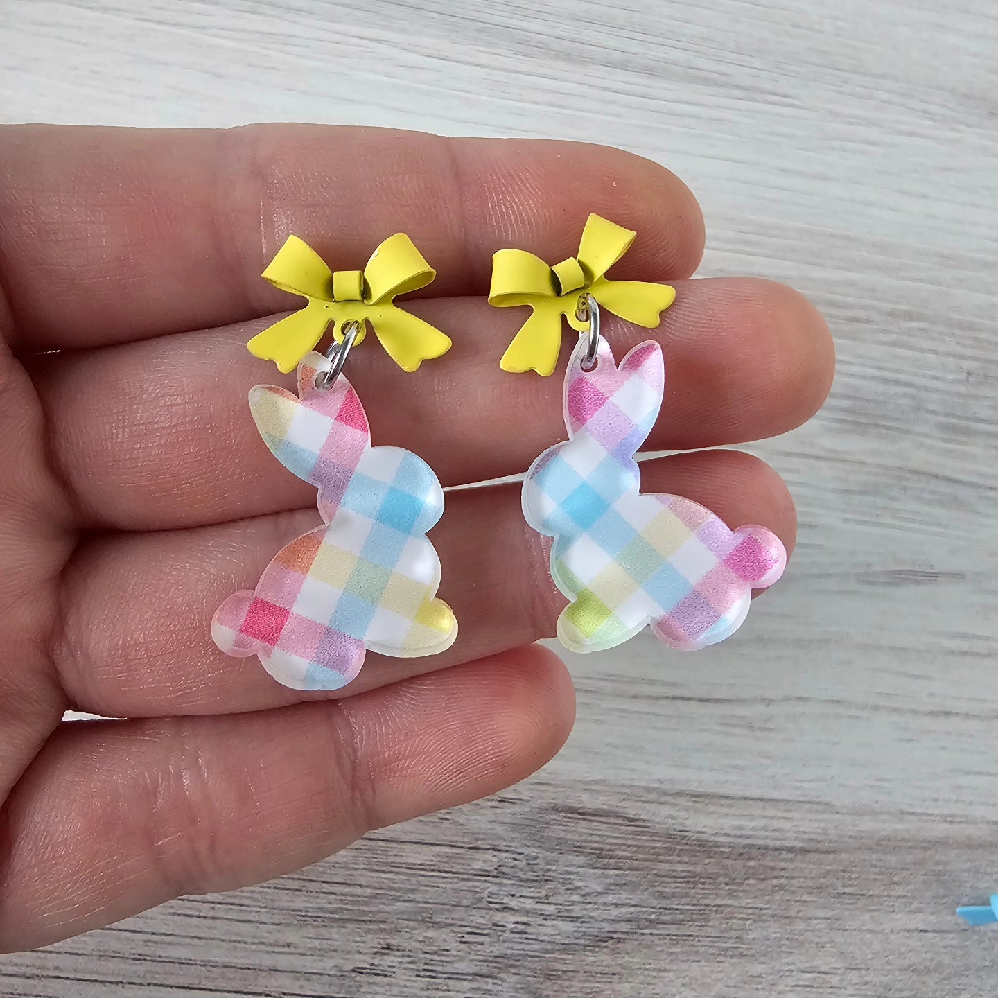 Pastel Plaid Bunny Earrings