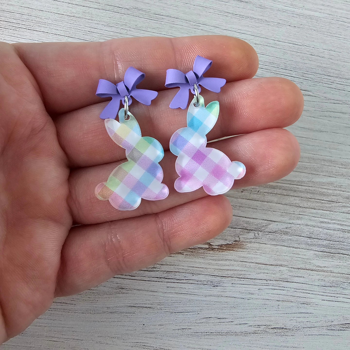 Pastel Plaid Bunny Earrings