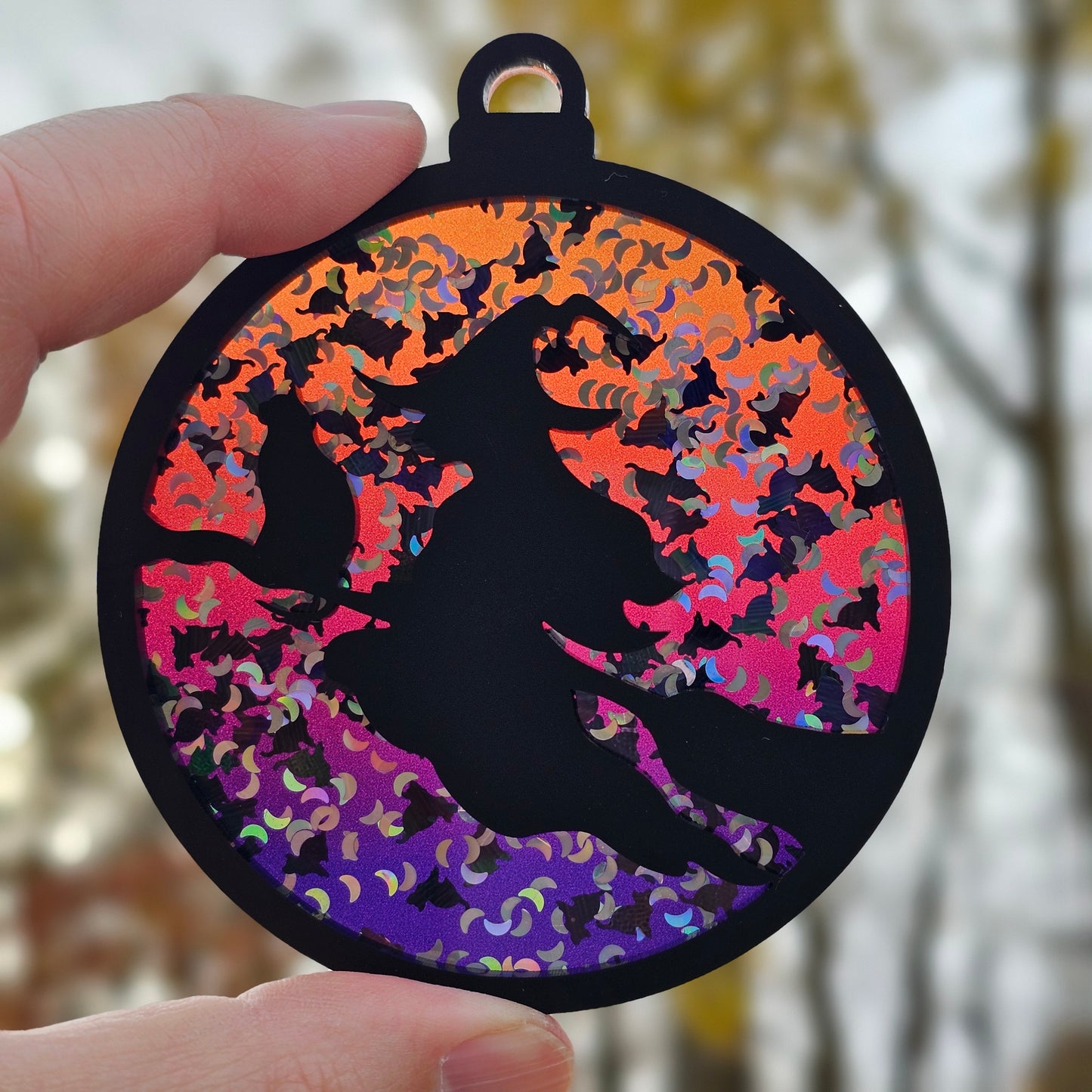 Witch- Holographic Cats & Moons on Gradient