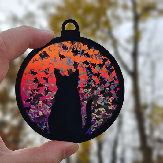 Cat- Holographic Cats & Moons on Gradient