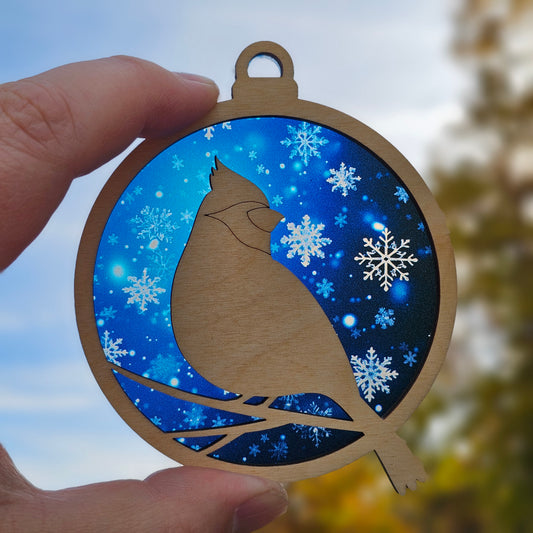 Cardinal- Blue Snowflakes