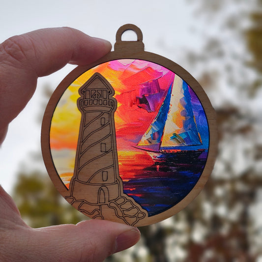 Lighthouse- Sailboat (Colorful Sunset)