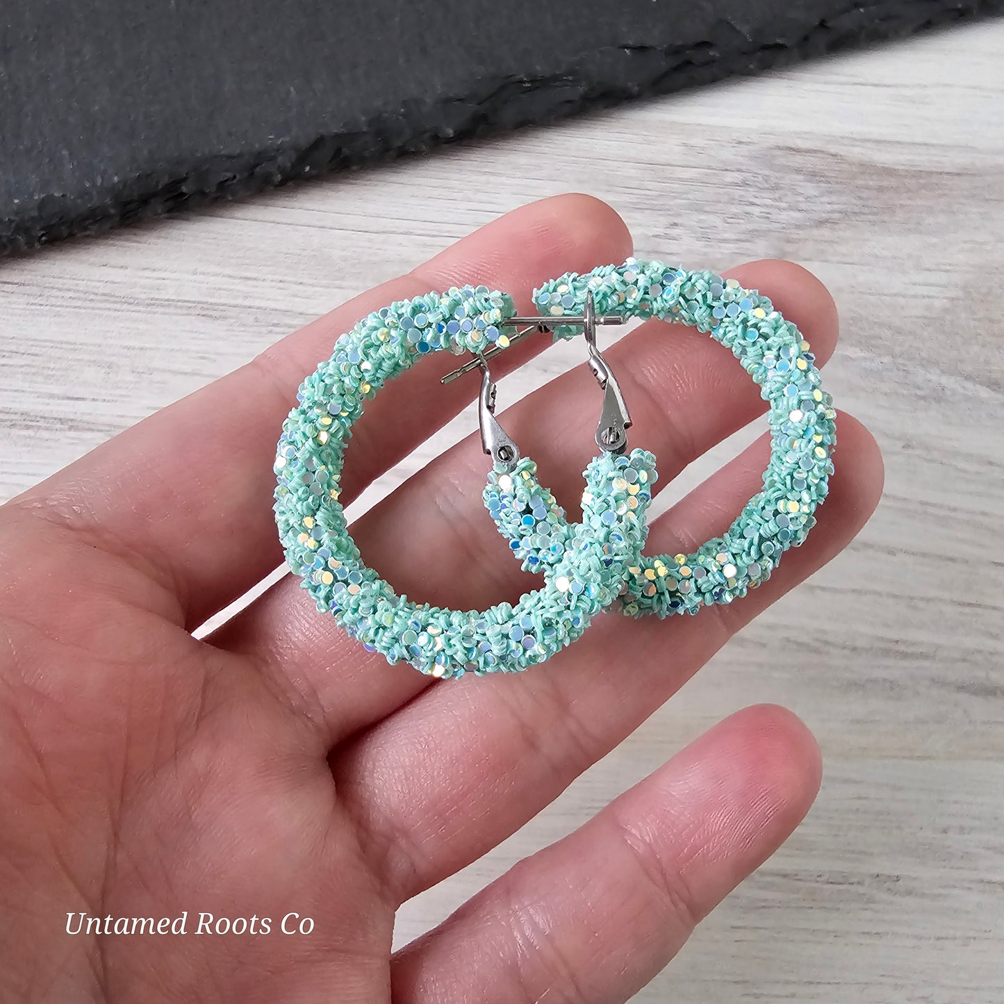 Seafoam Green Glitter Hoops