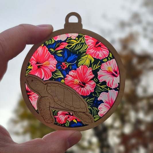 Sea Turtle- Tropical Flowers