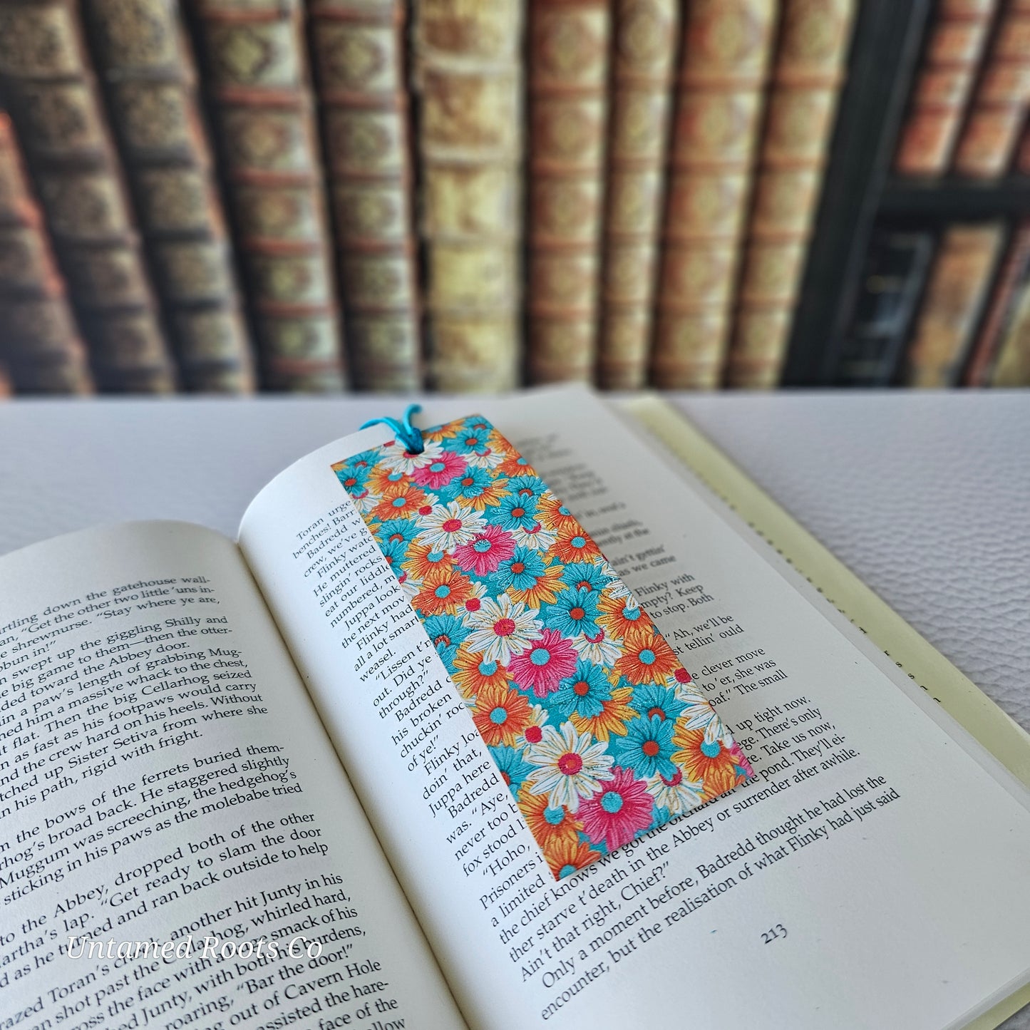 Colorful Daisies Leather Bookmark