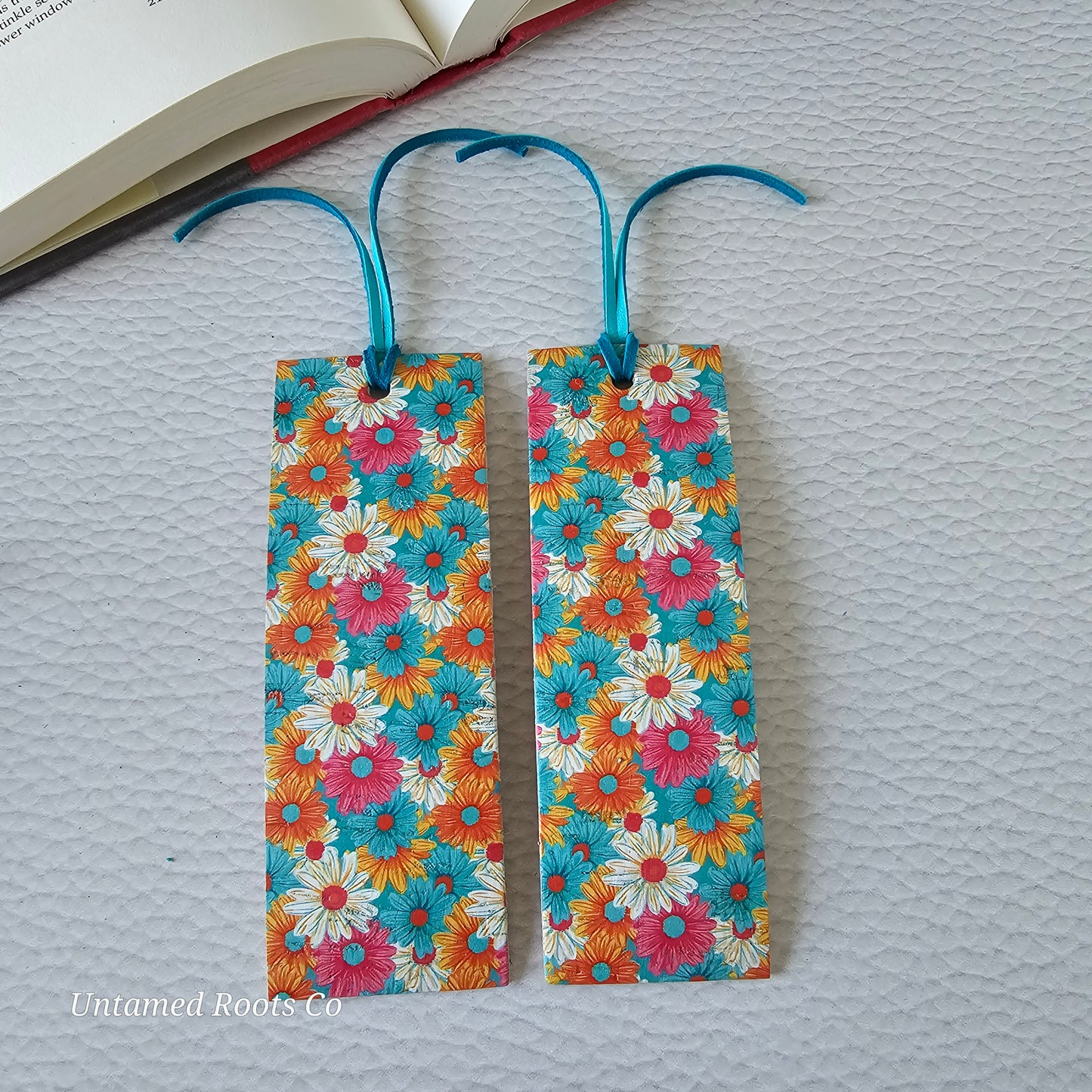 Colorful Daisies Leather Bookmark