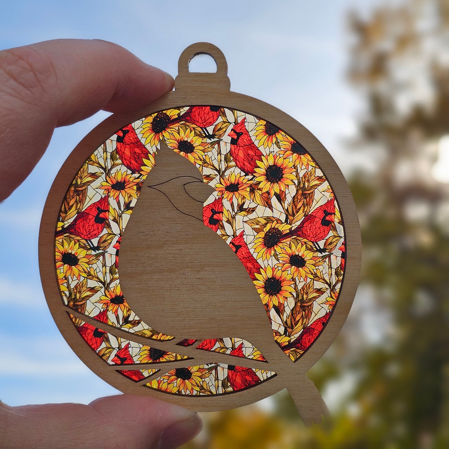 Cardinal- Stained Glass Sunflowers