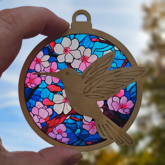 Hummingbird- Stained Glass Cherry Blossom