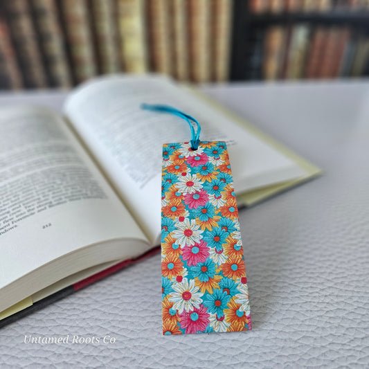 Colorful Daisies Leather Bookmark