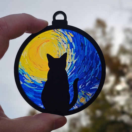 Cat- Large Moon Starry Night