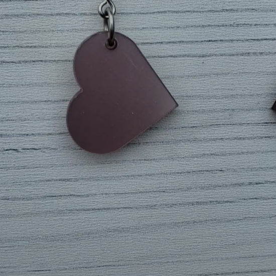Pink Metallic Heart Shaped Dangle Earrings with Stainless Steel Hooks