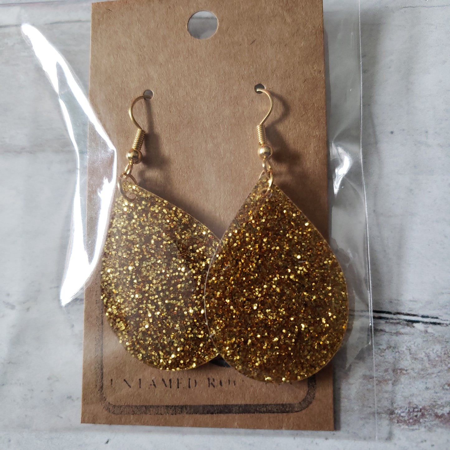 Large Teardrop Gold Glitter