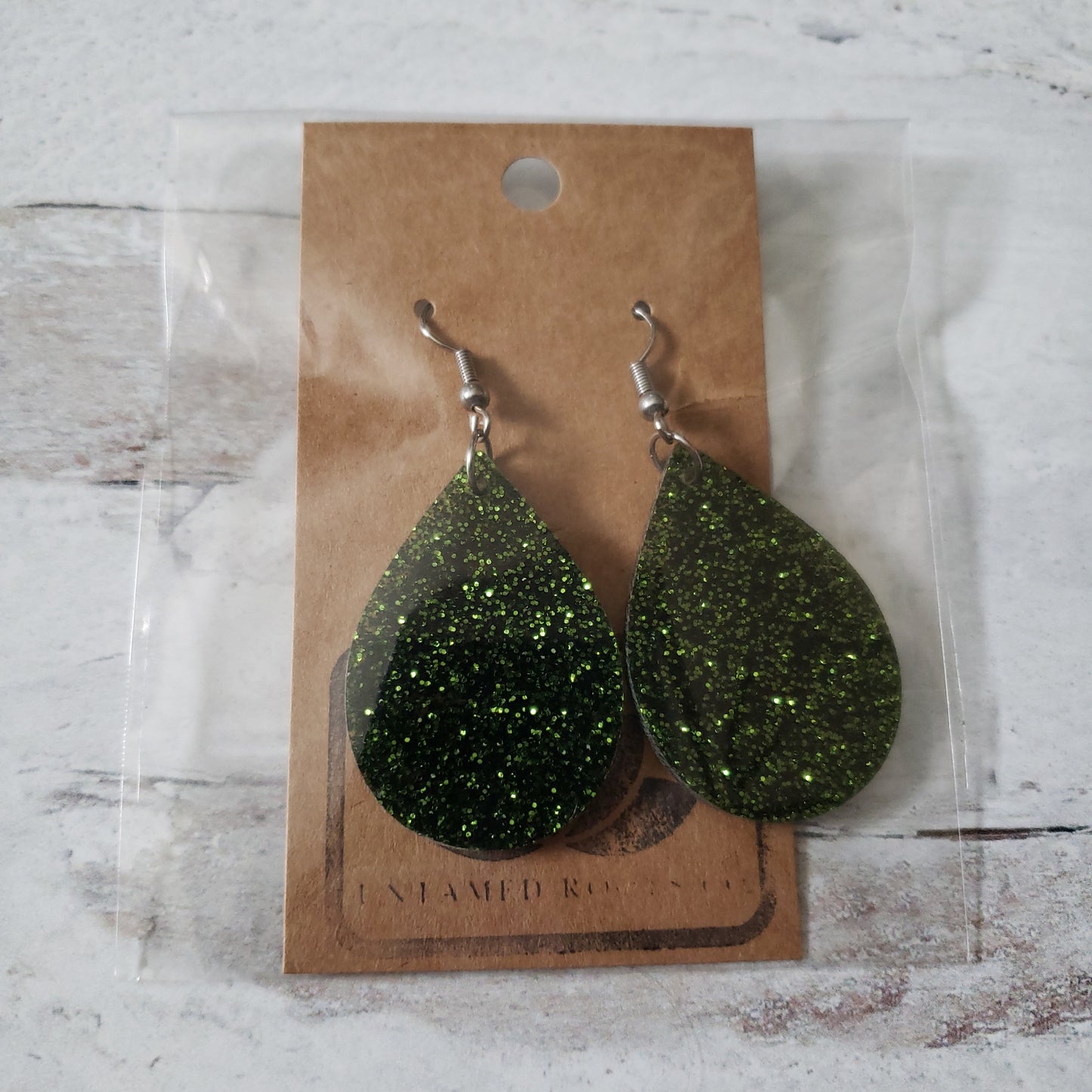 Large Teardrop Dark Green Glitter