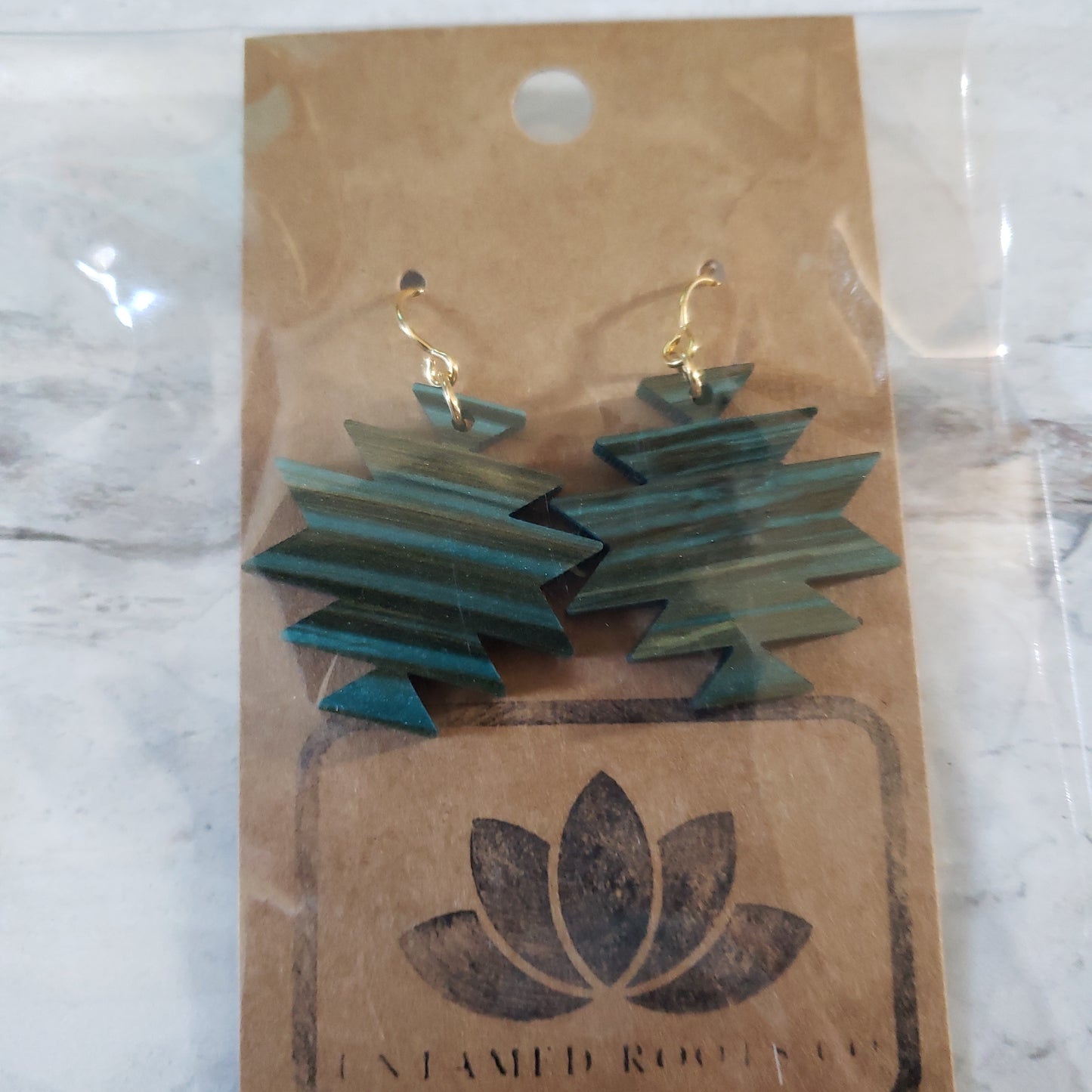 Small Brushed Teal Southwestern Earrings
