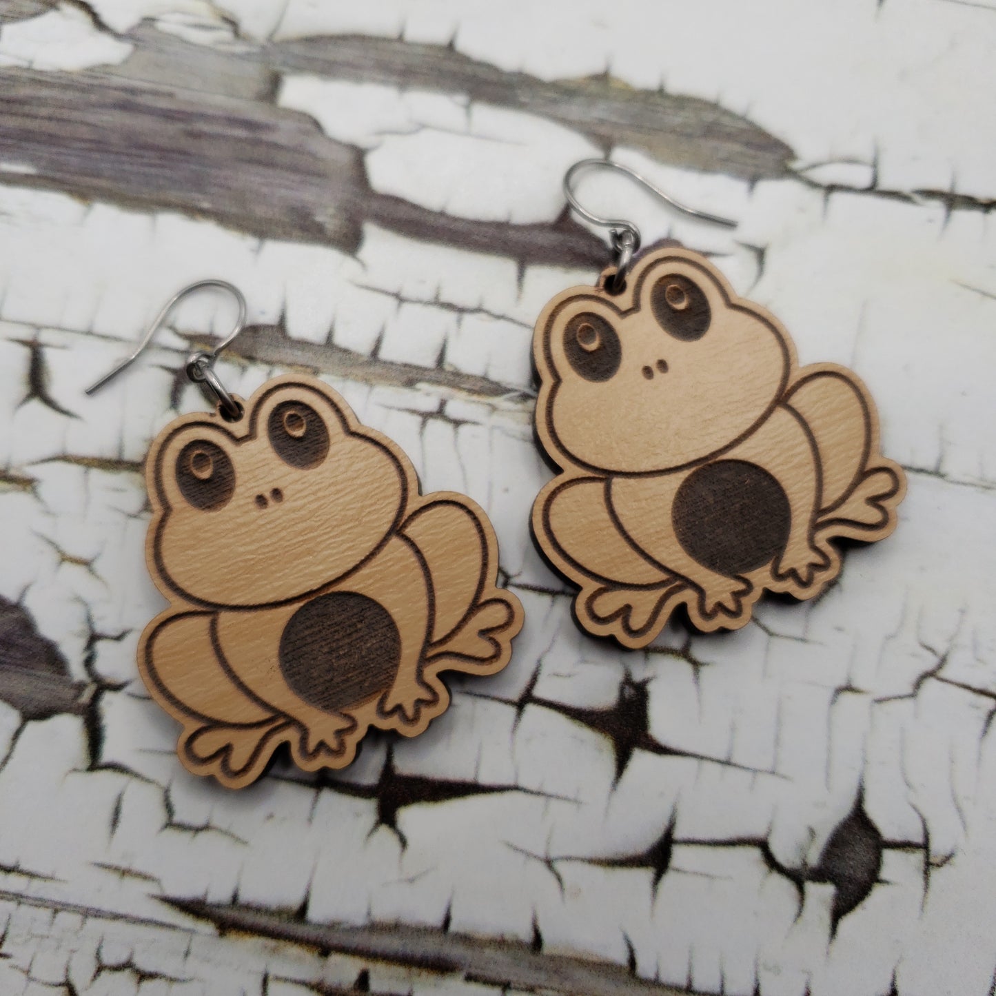 Wooden Frog Dangle Earrings