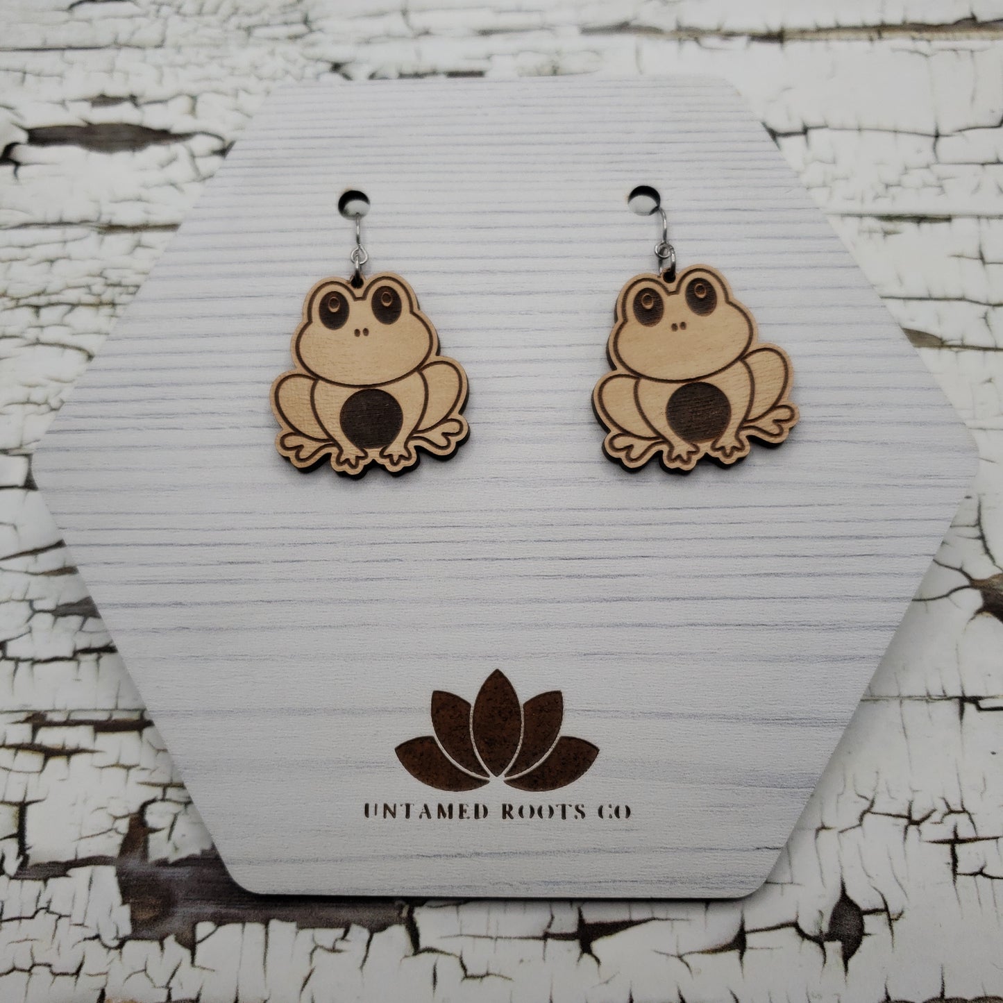 Wooden Frog Dangle Earrings