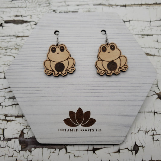 Wooden Frog Dangle Earrings