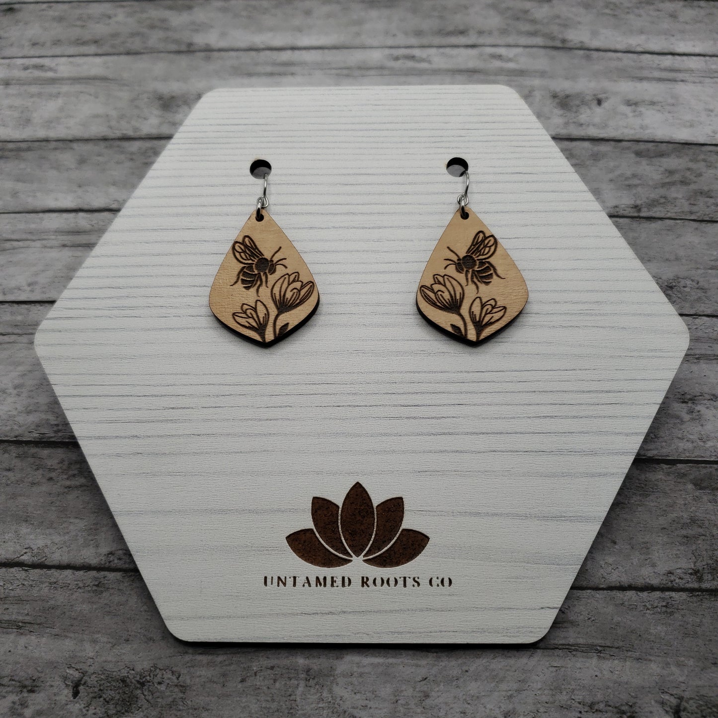 Wooden Bee Crocus Earrings