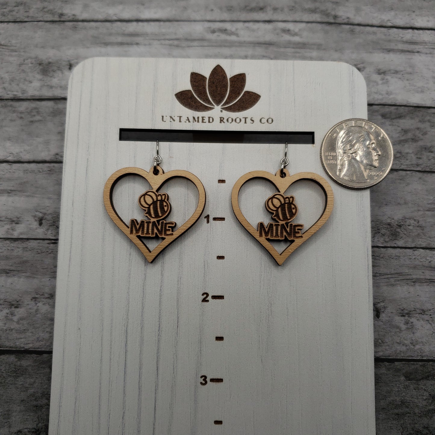 Wooden Bee Mine Heart Earrings