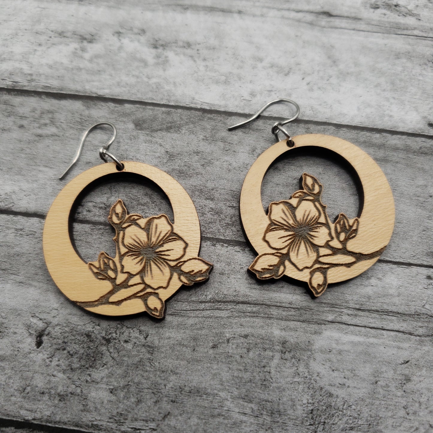 Wooden Cherry Blossom Earrings