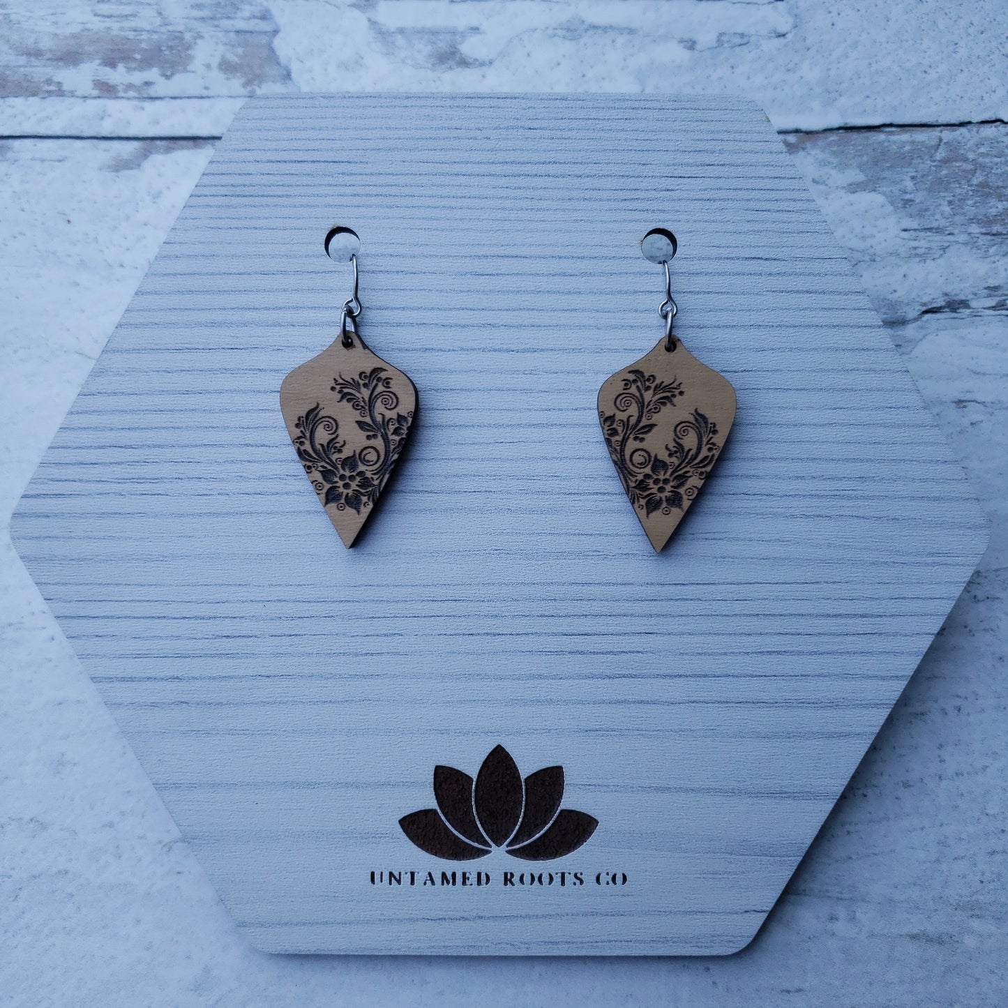 Wooden Floral Scroll Earrings