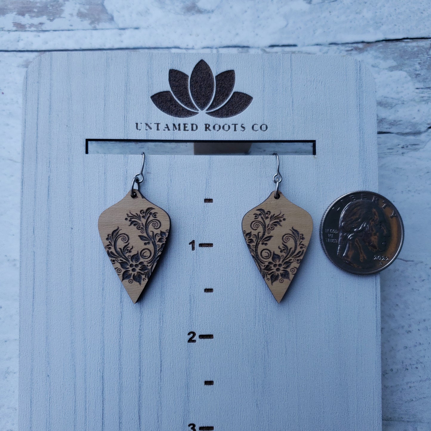 Wooden Floral Scroll Earrings