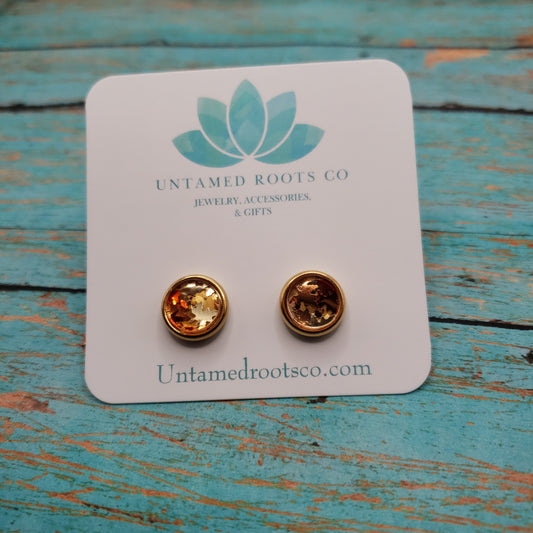 Golden Falling Leaf Stud Earrings