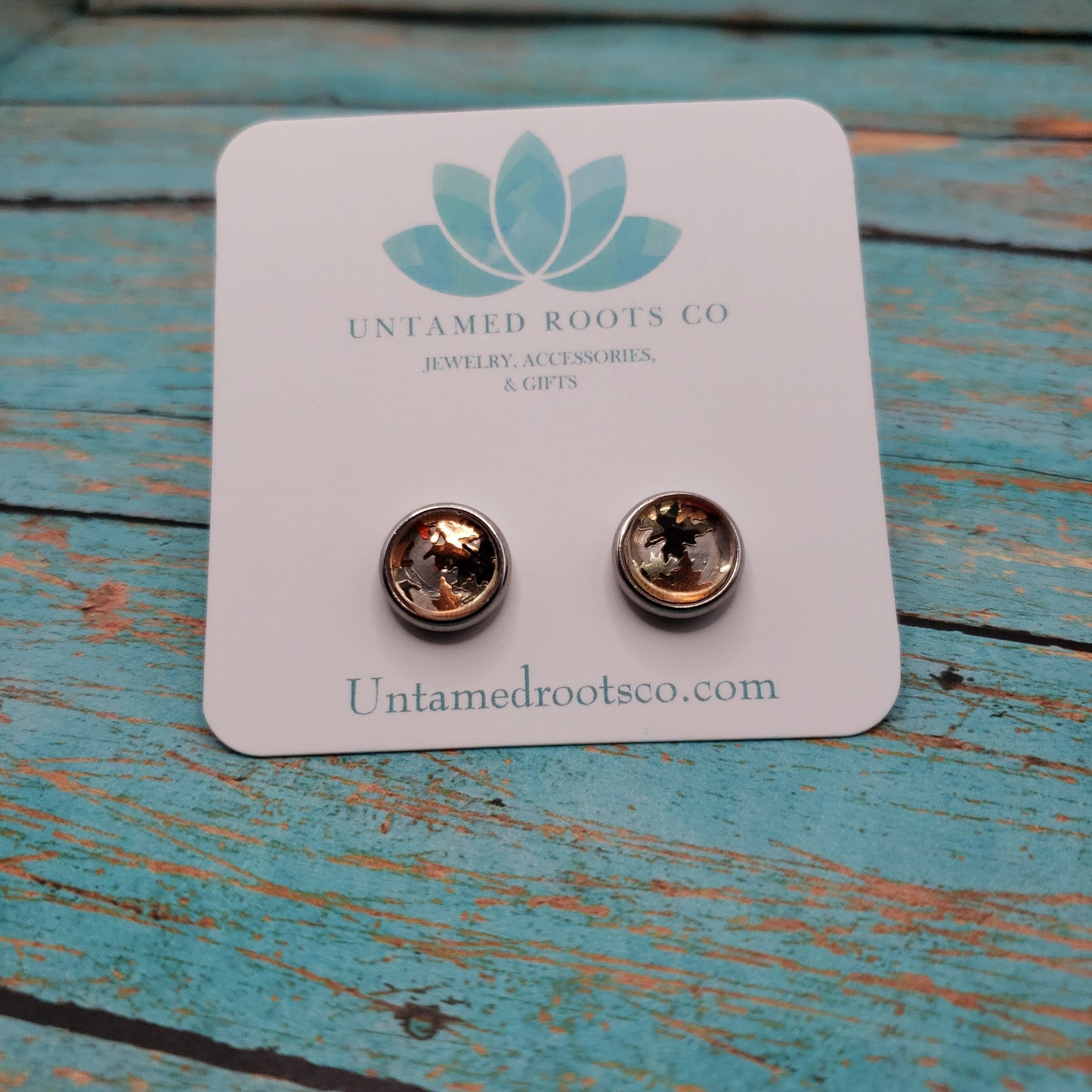 Golden Falling Leaf Stud Earrings