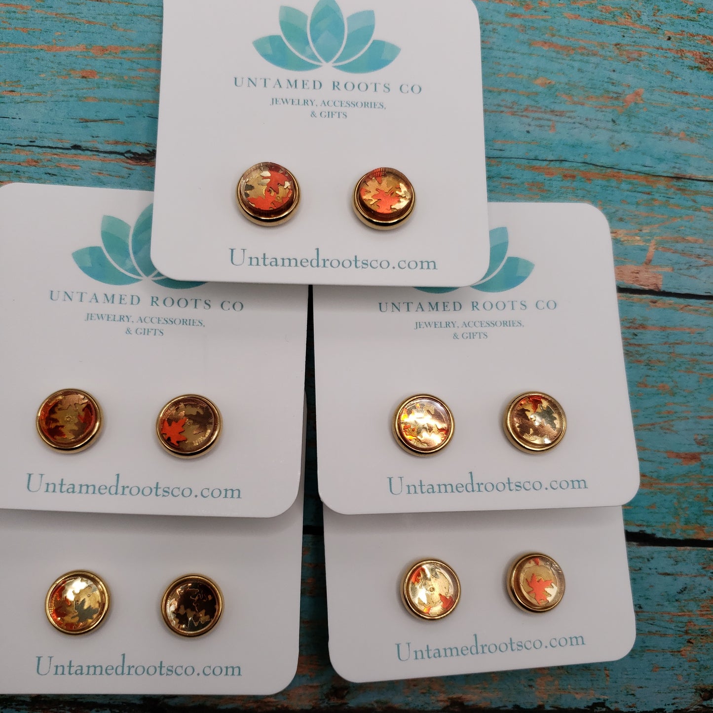 Golden Falling Leaf Stud Earrings