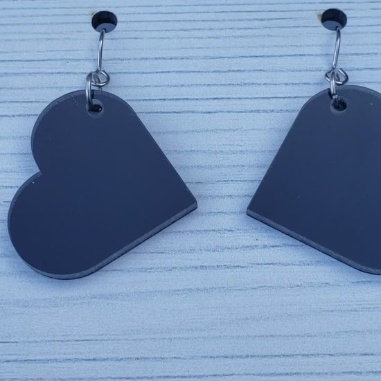 Large Black Heart Dangle Earrings