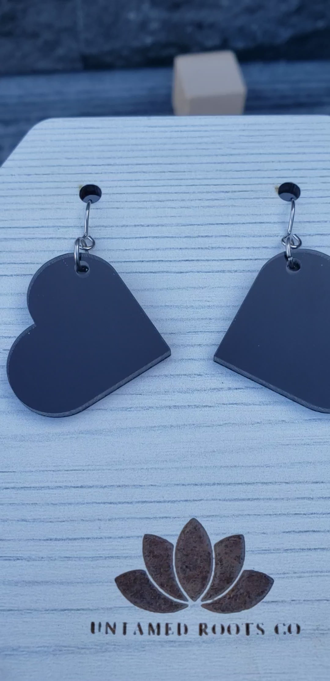 Large Black Heart Dangle Earrings