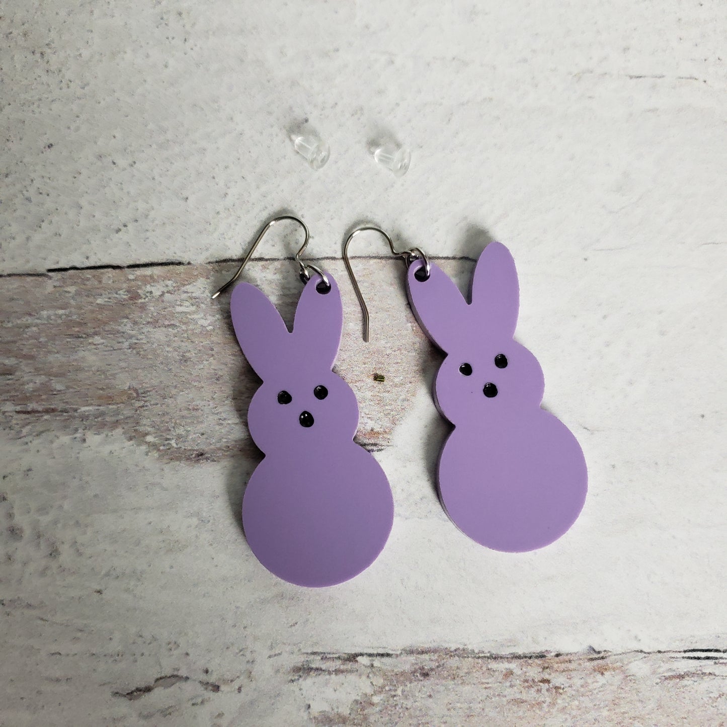 Matte pastel purple Marshmallow Bunny Earrings on stainless earring wires.