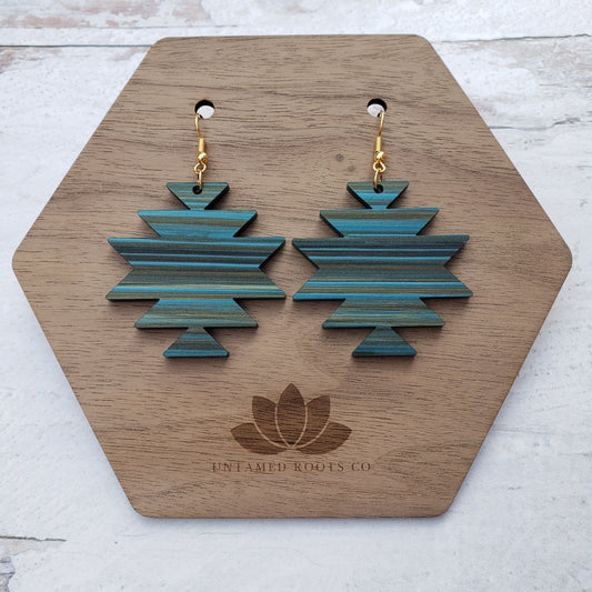 Brushed Turquoise acrylic earrings on 18 karat gold plated earring wires.