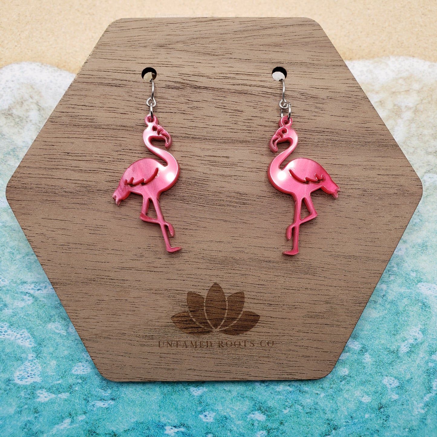 Flamingo Dangle Earrings, Hot Pink Pearl