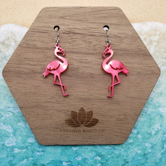 Flamingo Dangle Earrings, Hot Pink Pearl