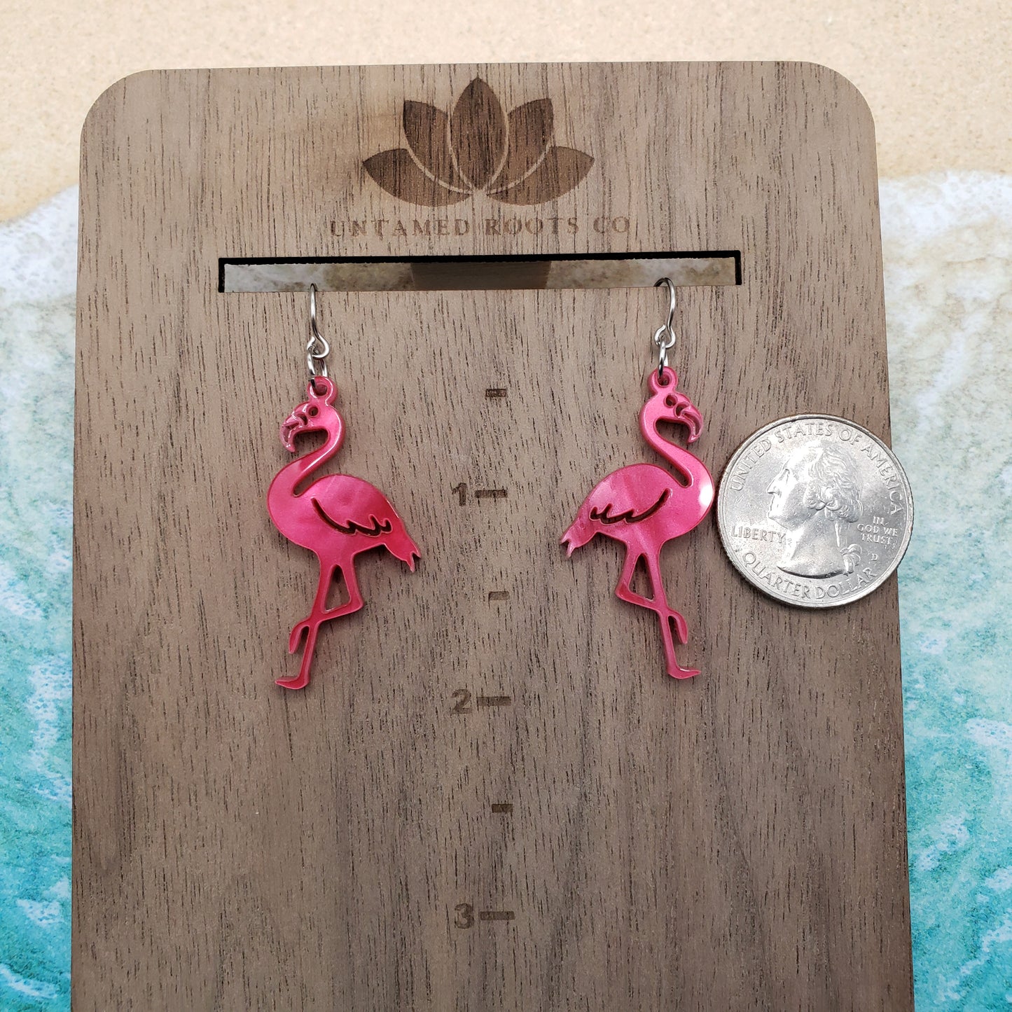 Flamingo Dangle Earrings, Hot Pink Pearl