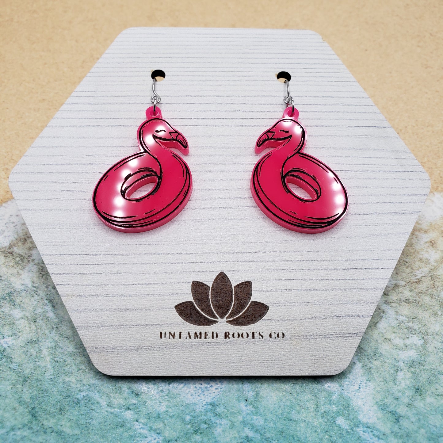 Flamingo Pool Float Dangle Earrings