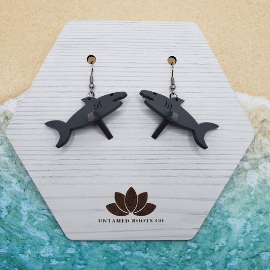 3-D Shark Dangle Earrings