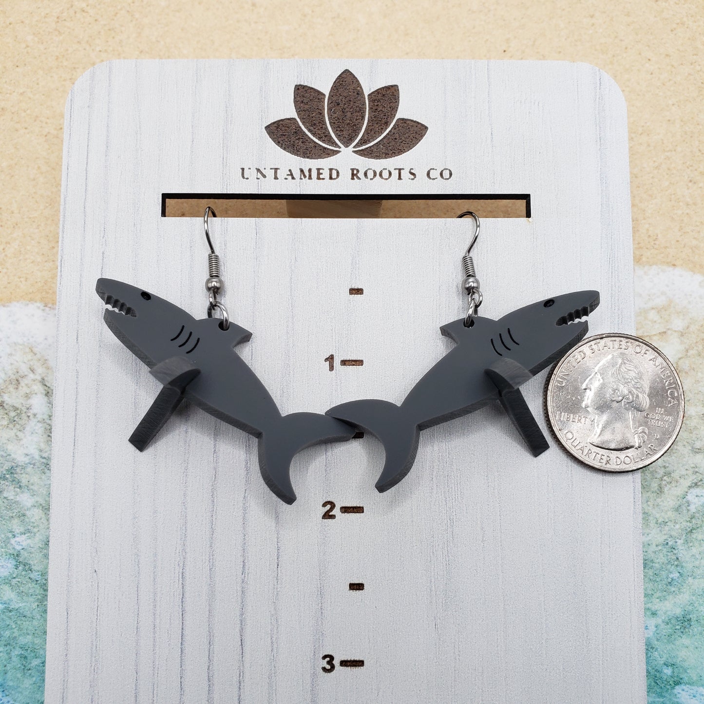 3-D Shark Dangle Earrings