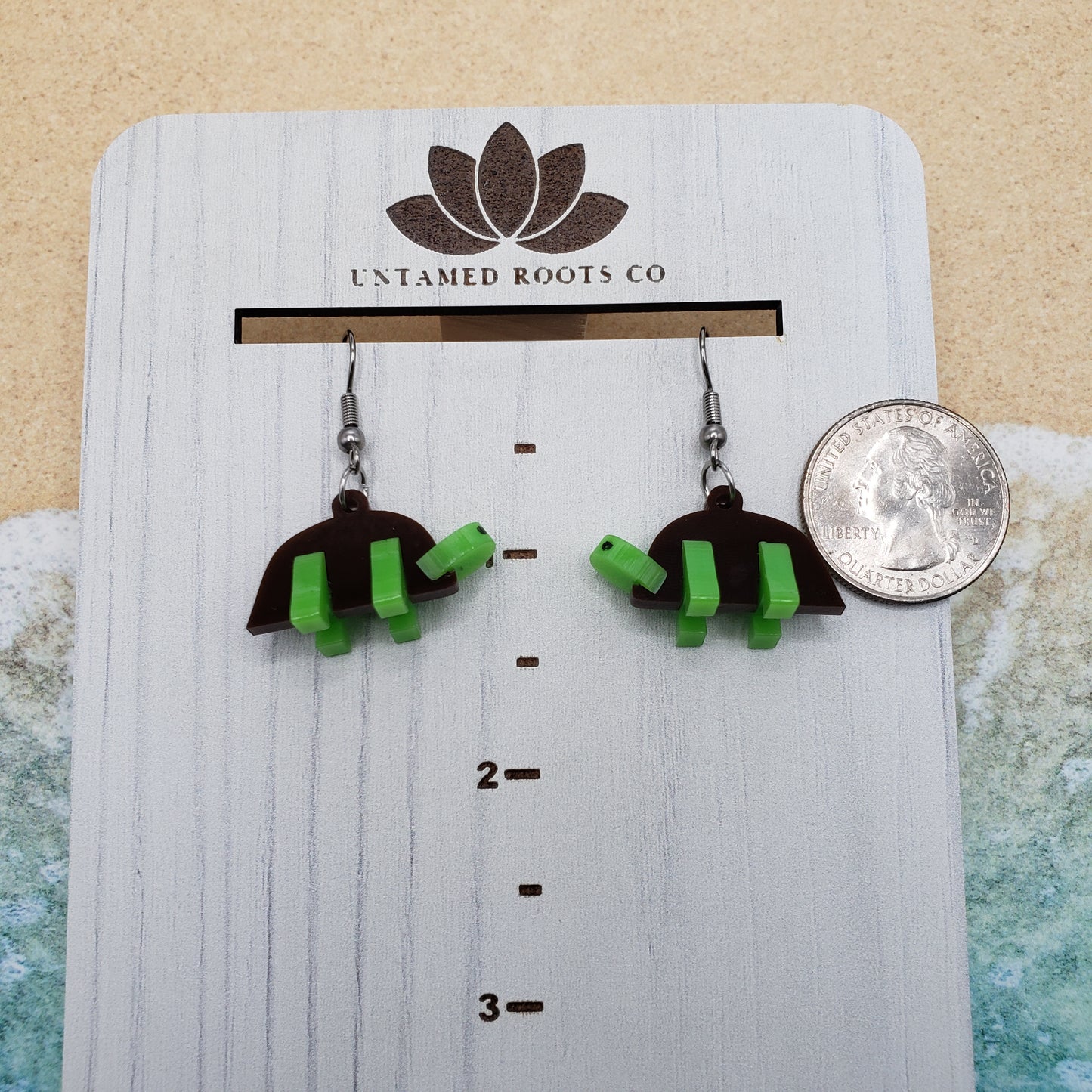 3-D Turtle Dangle Earrings