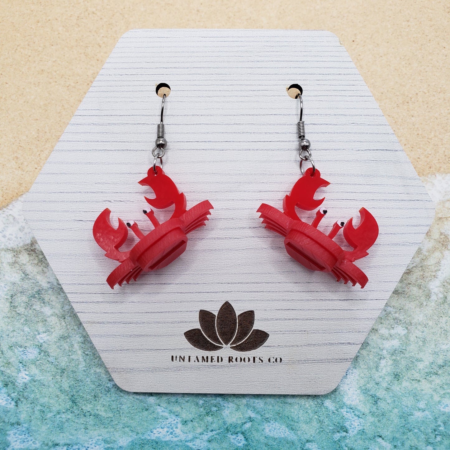 3-D Crab Dangle Earrings