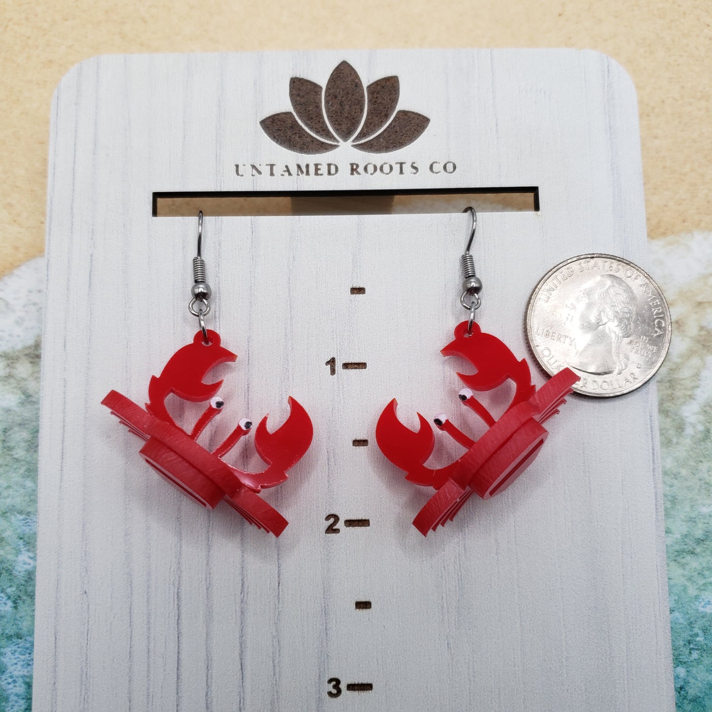 3-D Crab Dangle Earrings