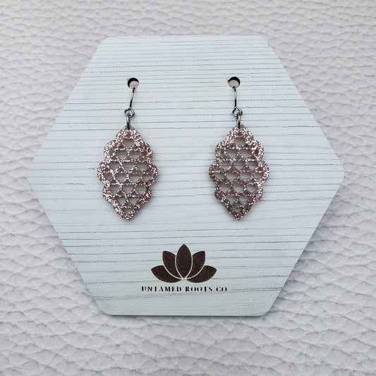 Rose gold glitter lattice style dangle earrings