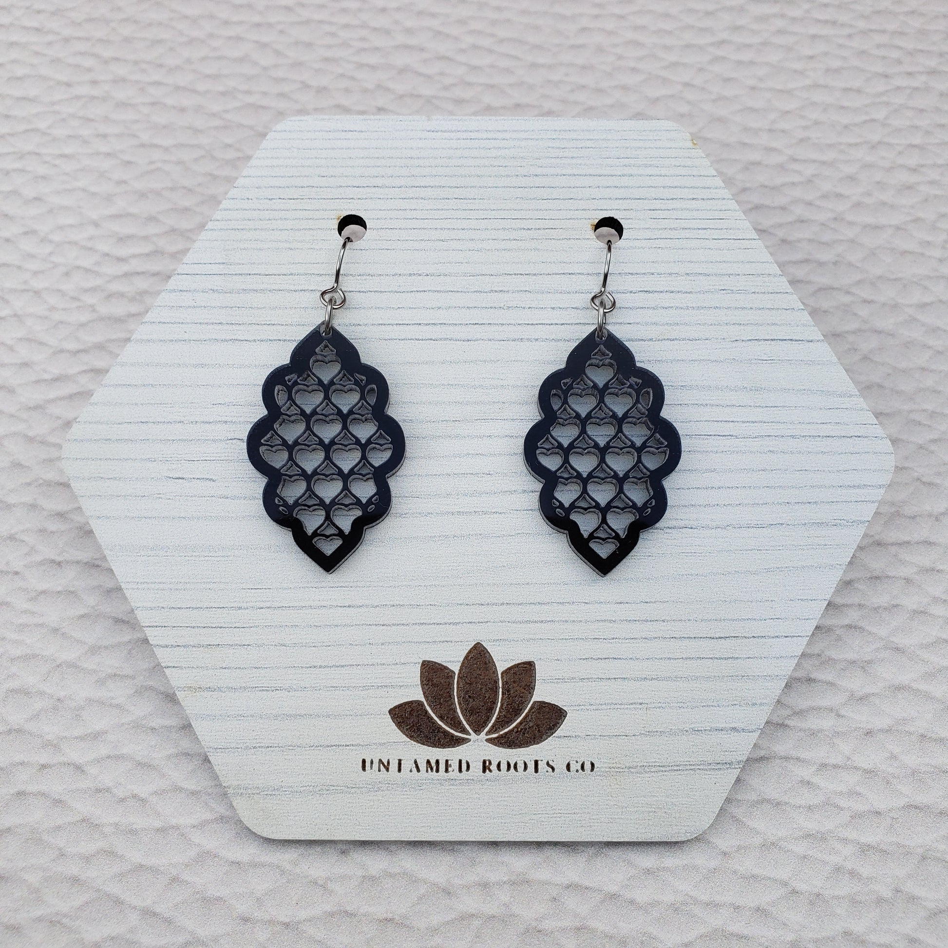 Black lattice style dangle earrings