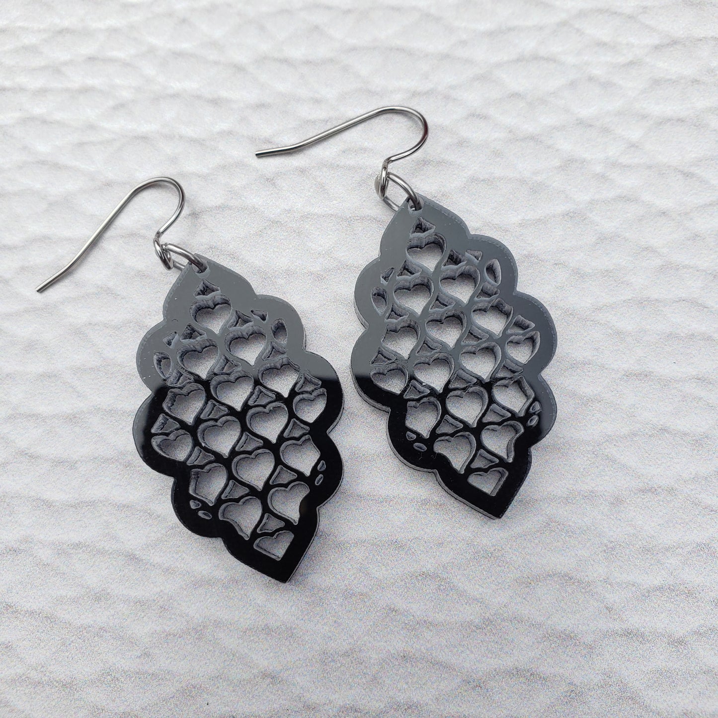 Black lattice style dangle earrings