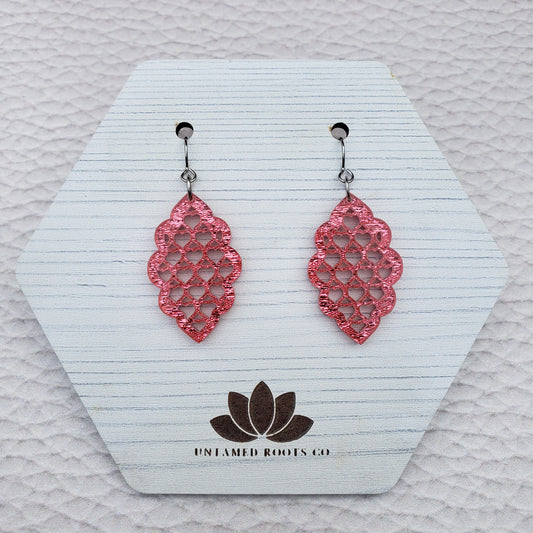Pink Shimmer lattice style dangle earrings
